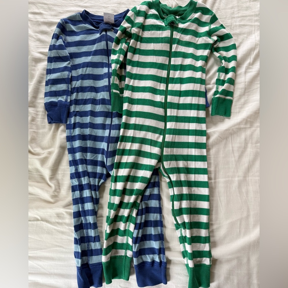 3T Hanna Andersson Blue and Green Striped Footies Set of 2